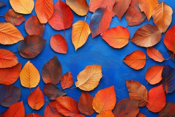 Pattern of dry orange metallic leaves on violet background