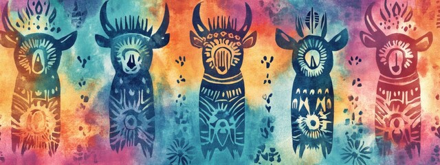 Obraz premium Vibrant Animal Motifs: A Colorful Exploration of Abstract Designs in Artistic Expression
