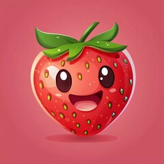 Obraz premium Cute cartoon strawberry emoji icon