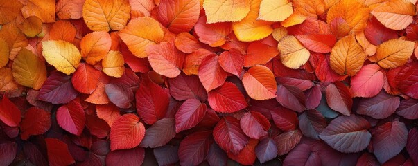 Fototapeta premium A close-up of autumn leaves in vibrant reds, oranges, and yellows, creating a warm and seasonal background