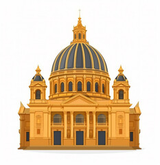 Obraz premium A grand Baroque-style cathedral with a domed roof, flanked by two bell towers. Its intricate architecture includes arched windows and detailed pillars, symbolizing classical grandeur.