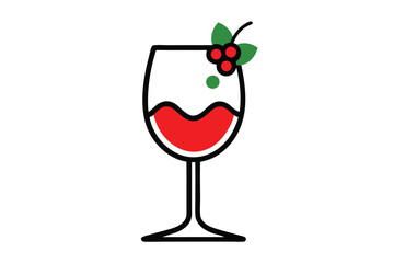 Christmas festive wine glass vector line art, clipart illustration with isolated on white background