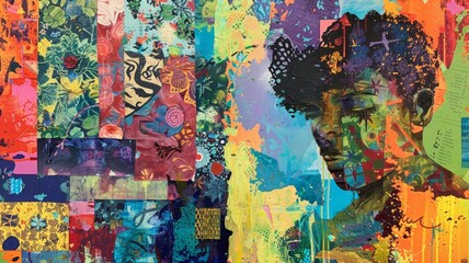 Fototapeta premium Abstract Collage Portrait with Vibrant Colors