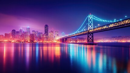 Fototapeta premium A city skyline with a bridge in the foreground, showcasing the connection between different parts of the city.