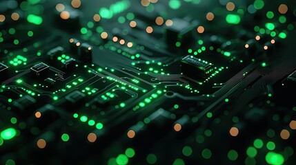 Obraz premium A digital circuit board pattern in green and black, ideal for a tech-themed design