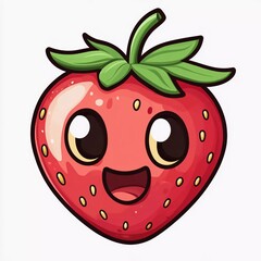 Fototapeta premium Cute cartoon strawberry emoji icon
