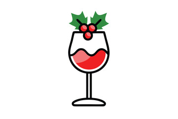 Christmas festive wine glass vector line art, clipart illustration with isolated on white background