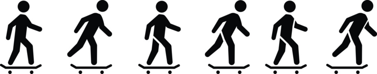 Skateboard icon set, Silhouette vector design template elements of a skater, skate emblem or Skateboarding graphic design, isolated on transparent background, used for mobile app, web site and ui.