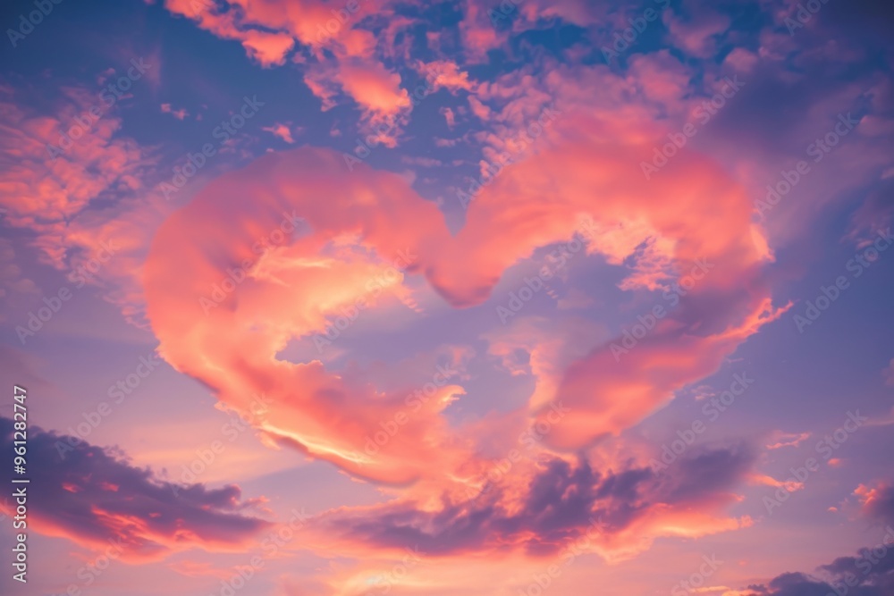 Wall mural a breathtaking heart of clouds illuminating the sunset sky, perfect for celebrating love on valentin