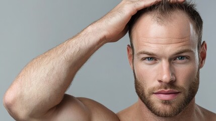 Naklejka premium Asymmetry in Hair Loss Patterns, Discuss how conditions like male pattern baldness or alopecia can disrupt the natural symmetry of hair growth, leading to uneven hair loss on the scalp or body