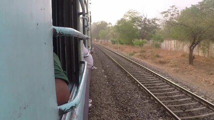 Indian Railways, Train Running, View From Outside The Window, india travel. Transportation. 
