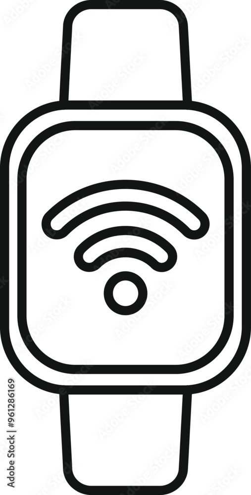 Poster line icon of a smartwatch displaying wifi connection for internet access