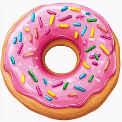 Colorful pink icing donut cartoon. Nice pink frosting donut with sprinkles clipart