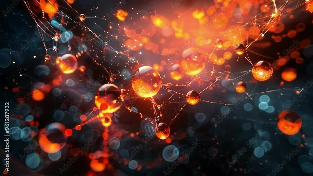 Poster glowing orange spheres connected by fine lines create a visually striking image evoking finance and 