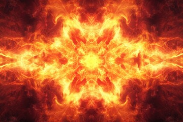 Dramatic fire and smoke effect glowing red and yellow colors exploding outwards with center space. Vivid and hot hell abstract or blazing fire background or wallpaper, ai