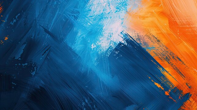 Bold blues and oranges in a Post-Impressionist background with soft edges and vibrant textures