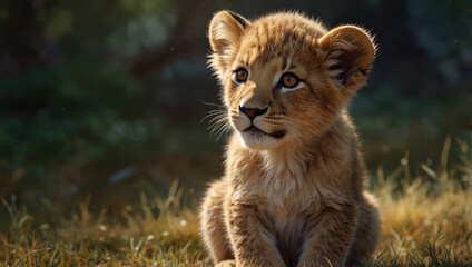 Obraz premium A gentle portrayal of a tiny lion cub