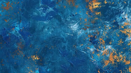 Blue and orange brushstrokes with intricate textures and soft lighting create a dynamic aesthetic