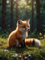 Fototapeta premium A gentle scene featuring a tiny fox kit