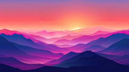 Fototapeta premium Wallpaper with a dramatic mountain range silhouetted by a vibrant sunset enhanced by rich textures
