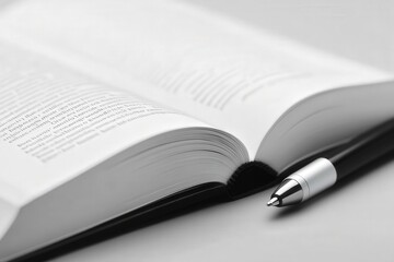 Freshly Opened Book with a Pen Capturing the Essence of Knowledge and Creativity in Action