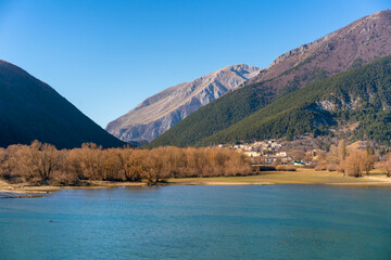Barrea village between lake and mountains of Abruzzo national park