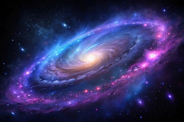 Obraz premium Asymmetrical purple and blue galaxy with stars on a black background