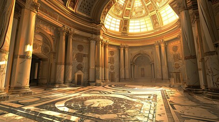 Obraz premium Marble rotunda with ornate ceiling and soft ambient light in the background