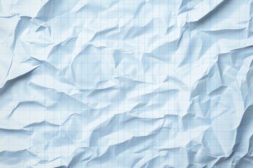 Obraz premium Crumpled blue checkered paper texture realisric vector illustration. White blank notebook sheet with grid, wrinkle and crease effect, note page mock up, educational template , ai
