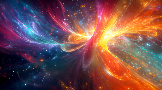 abstract quantum environment with colorful energy bursts and swirling lights