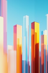 Colorful data bars integrated into urban skyline, business analytics in modern city, 3D illustration