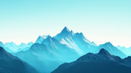 Fototapeta premium A clear sky over a mountain range, with peaks sharply defined against the bright blue background.