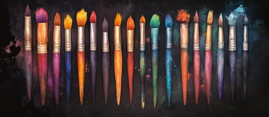 Obraz premium Explore the Vibrant World of Art Supplies: A Stunning Array of Colorful Brushes for Creative Expression