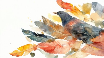 Vibrant Watercolor Bird and Feathers – A Celebration of Nature's Colors