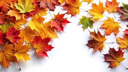 Autumn colorful maple leaves on white background scattered leaves background