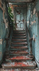 Fototapeta premium Forgotten Staircase: A Glimpse into a Bygone Era