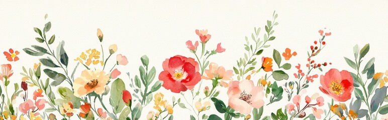 Elegant Watercolor Floral Design Featuring Vibrant Blooms and Lush Foliage for Home Décor and Art Enthusiasts