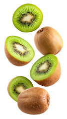 Fototapeta premium Falling kiwi isolated on white background, full depth of field