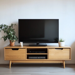 A minimalist TV stand with no clutter.