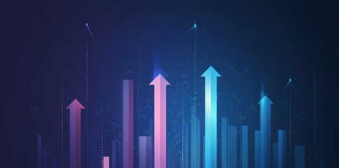 Abstract Blue and Pink Arrows Pointing Upwards on a Dark Blue Background