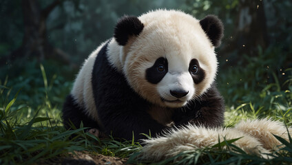 Fototapeta premium A peaceful moment where a baby panda