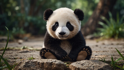 Fototapeta premium A peaceful moment where a baby panda