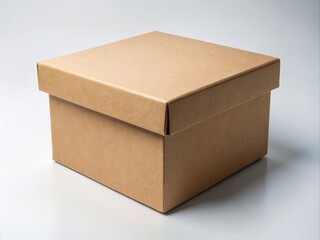 A detailed view of a plain paperboard box with a hinged lid, shown against a neutral background, accentuating
