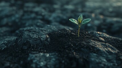 Emerging Greenery, a minimalist depiction of a solitary sprout breaking through the soil, surrounded by ample negative space to emphasize growth and potential.