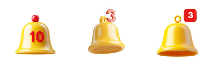 Set of digital notification bell icons showcasing different alert numbers, perfect for app design or website notification systems.