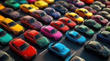 Fototapeta premium Colorful Cars Parked in a Row