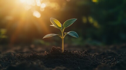 Emerging Potential, a sapling breaking through soil, stretching towards sunlight, symbolizes the journey of growth and success nurtured by seizing opportunities.