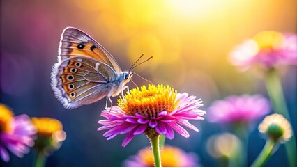 Beautiful butterfly gathering pollen from vibrant flower