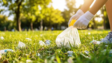 A Conservationist Engaged in Eco-Friendly Cleanup Using a Reusable Trash Grabber Tool in a Vibrant Park Setting