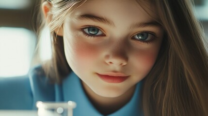 Close-up Portrait of a Young Girl with Blue Eyes